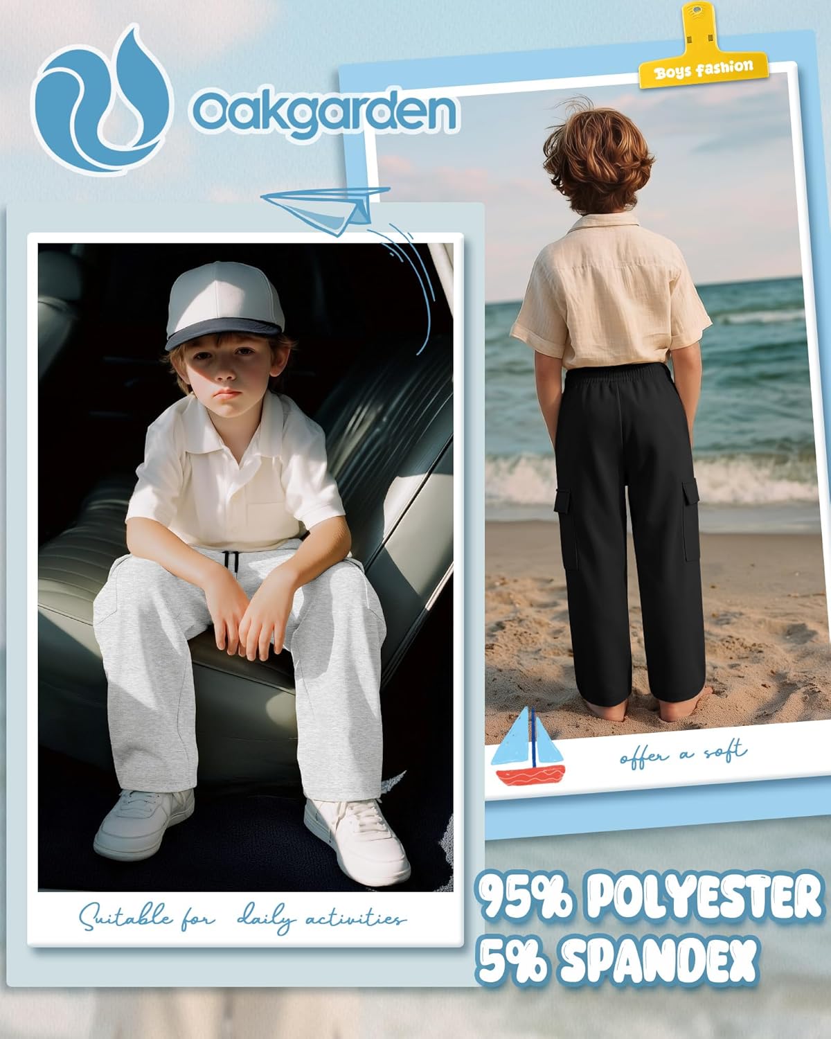 4 Pack Boys Pants Cargo Athletic Straight Leg Sweatpants Kids Lightweight Open Bottom Joggers Drawstring Pockets