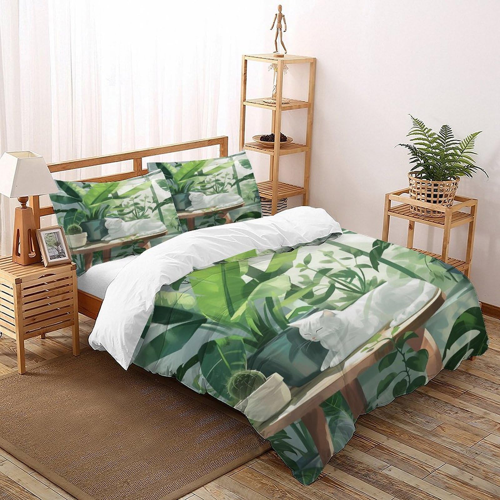 Housse de couette chat blanc en microfibres 3 pièces 200x200cm avec taies d'oreiller