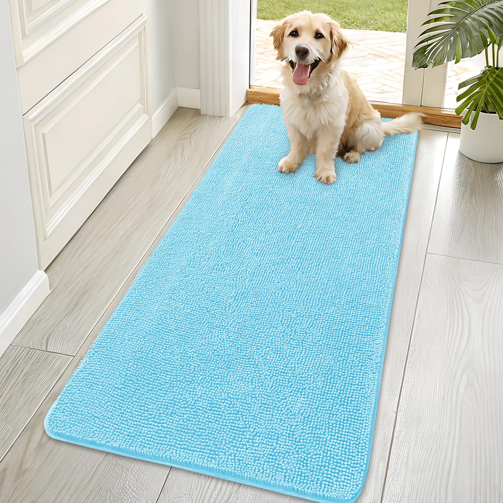 OLANLY Dog Door Mat for Muddy Paws 70x35, Super Absorbent Chenille Mud Mat
