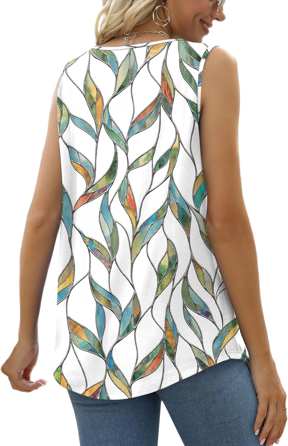 Saloogoe Summer Tank Tops for Women Loose Fit Pleated Tunics Scoop Neck Sleeveless Lace Tops Curved Hem Flowy - Image 5