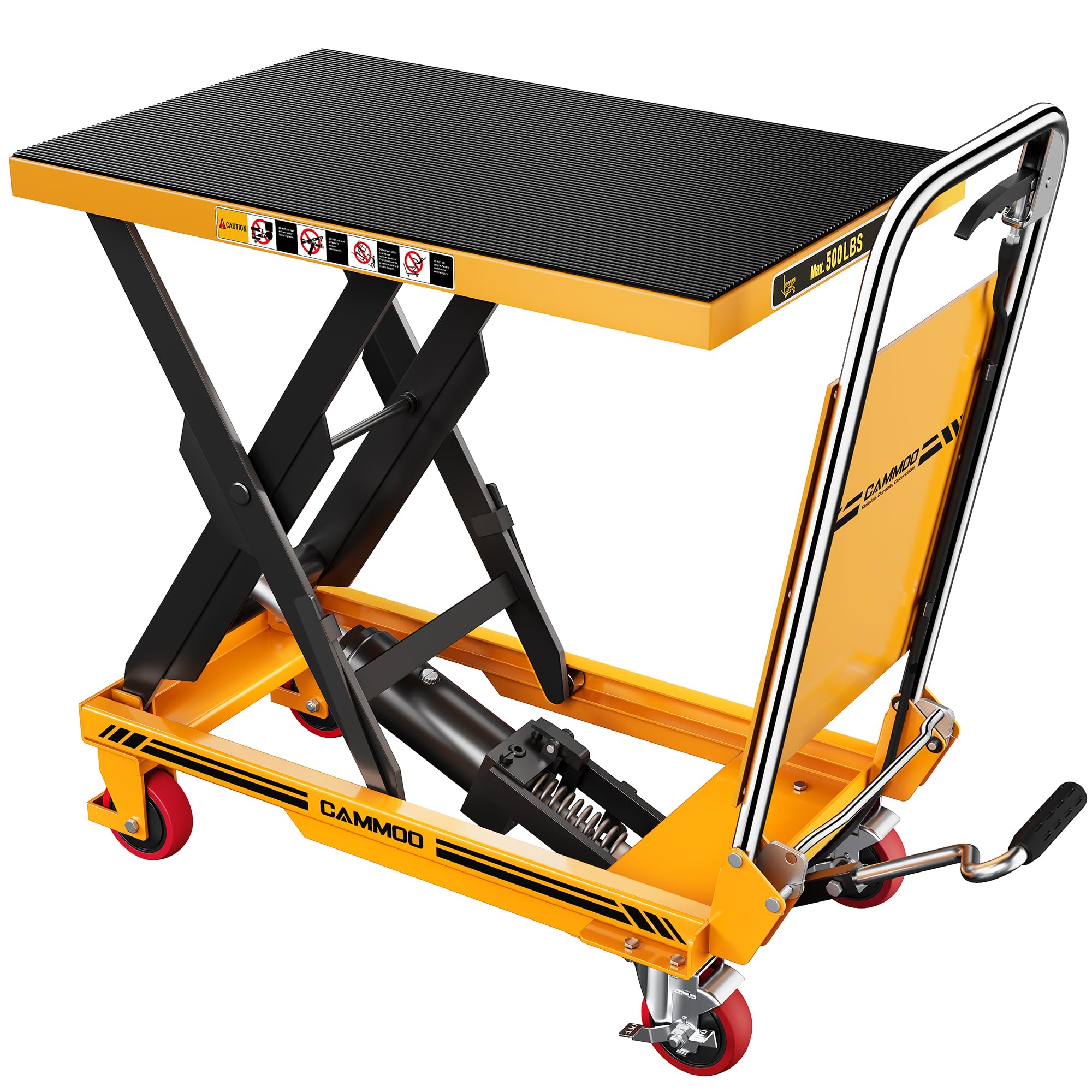 CAMMOO Foldable Hydraulic Lift Table Cart, 500lbs Capacity, 28.5" Lifting Height, Single Scissor Lift with Non-Slip Pad & Thickened Scissors Design
