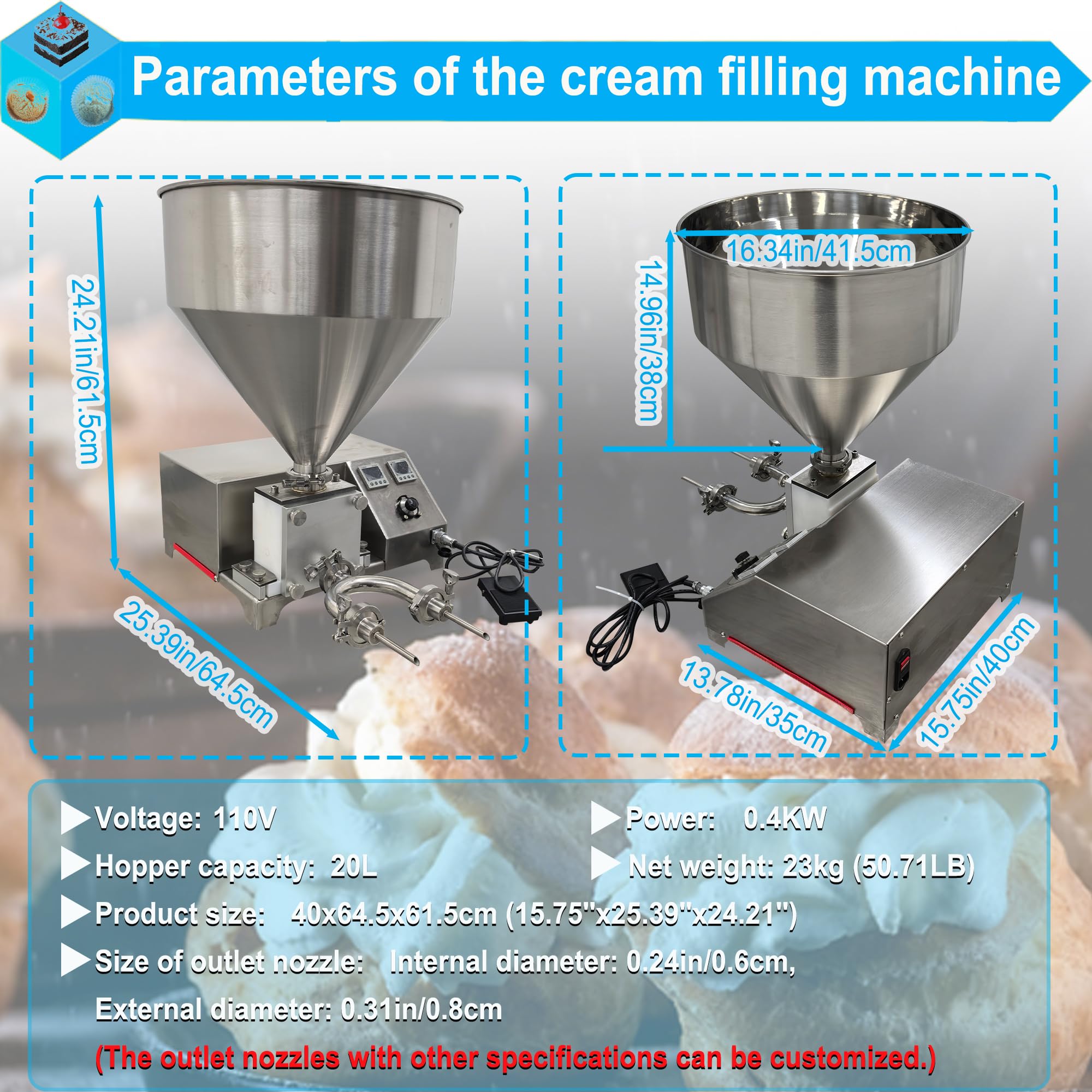 HayWHNKN 20L Electric Cream Filling Machine 110V Stainless Steel Puff Pastry Jam Filler Cake Bread Quantitative Filling Machine — view 3