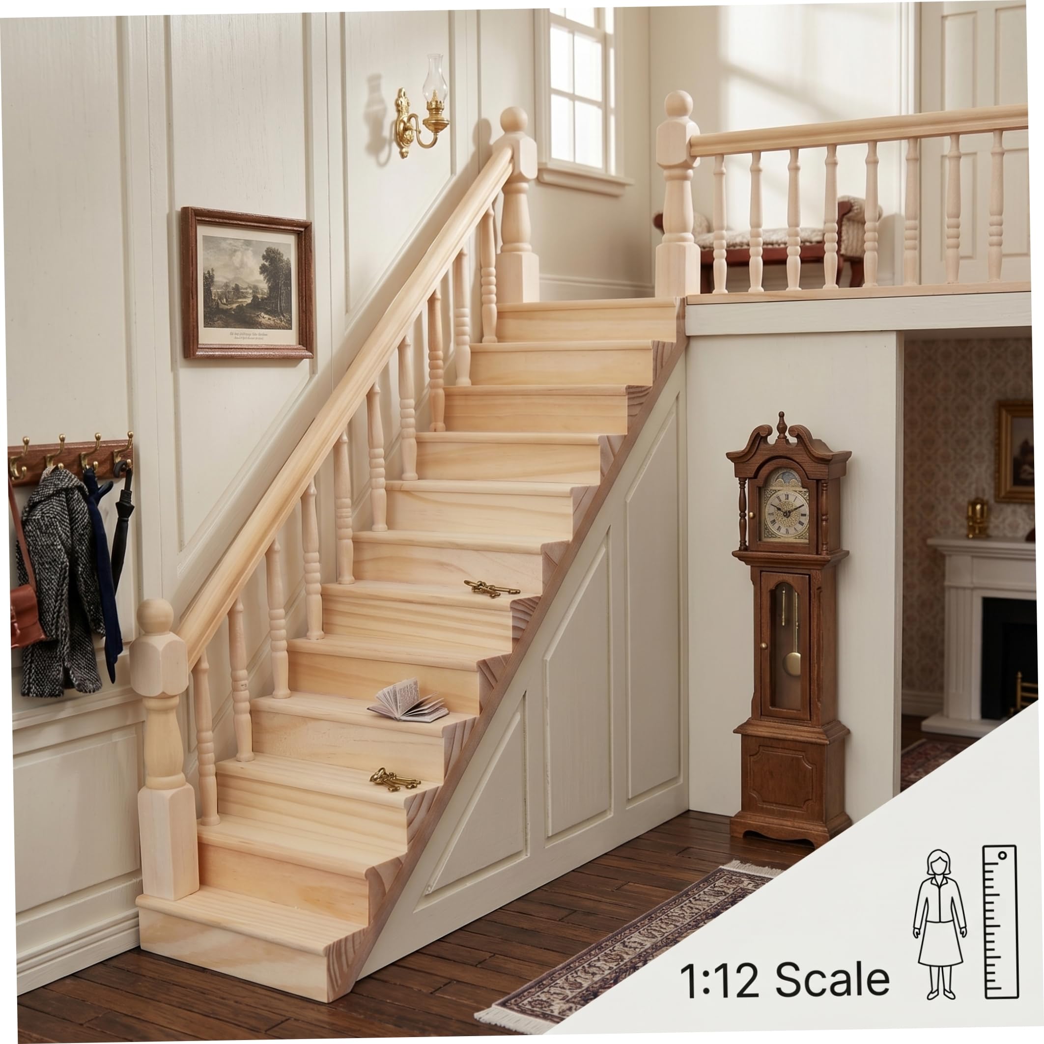 Escalier miniature pour maison de poupée à 2 rampes, courbe à gauche - assemblée - à l'échelle 1:12 livraison gratuite - France Escalier miniature pour maison de poupée à 2 rampes, courbe à gauche - assemblée - à l'échelle 1:12 livraison gratuite - France