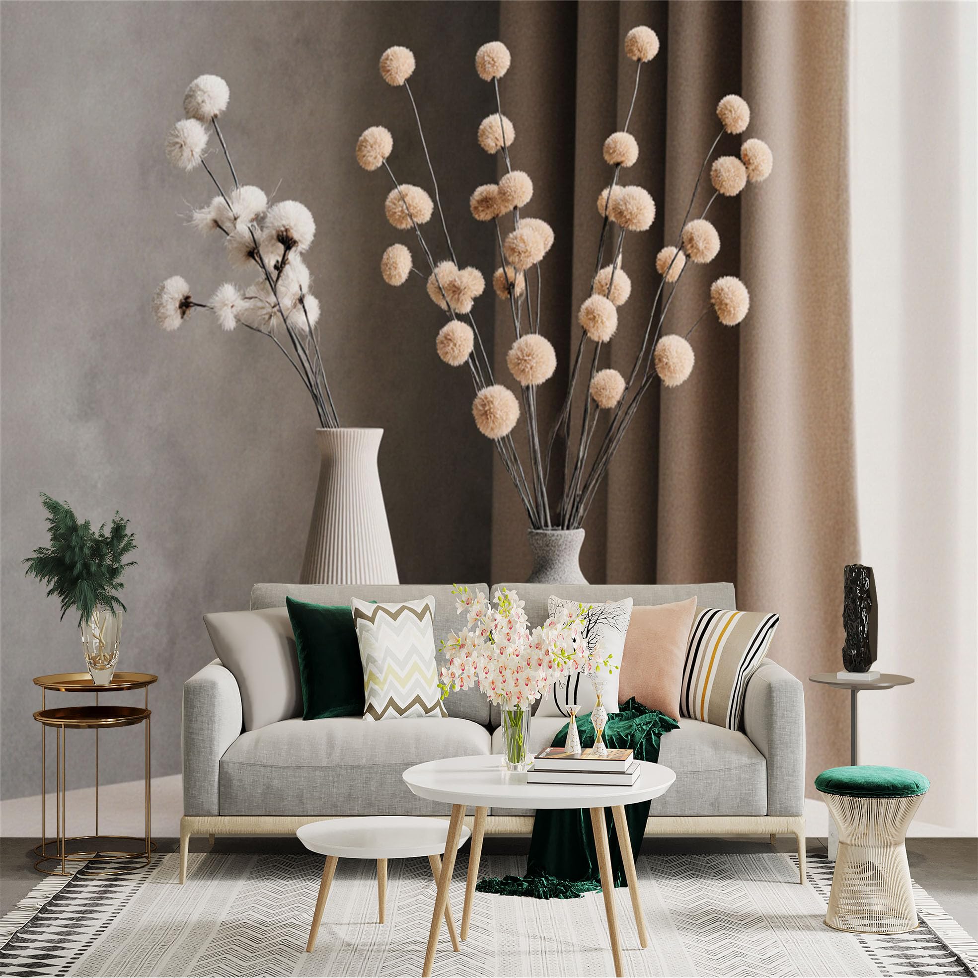 Custom Size Wall Sticker Mural， Modern Minimalist Vase with Dried Flower Bouquets， Neutral Color Home Decor， Elegant Botanical Art， for wall Decoration， peelandstick wall Decals.