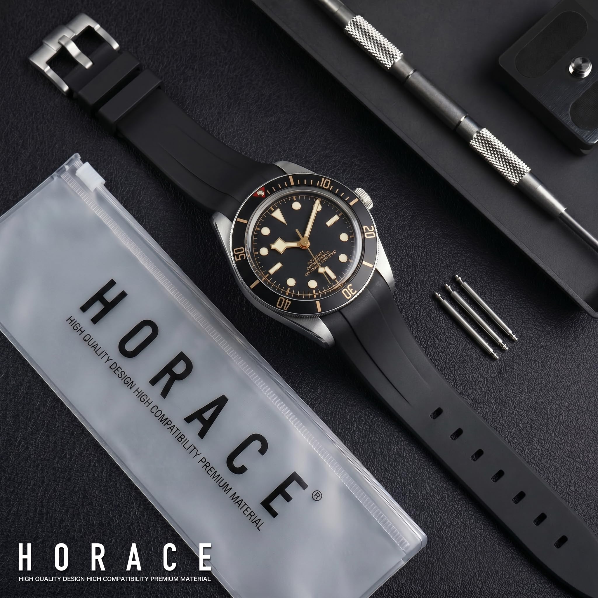 HORACE Correa de Reloj 20 mm de Goma FKM Premium – Suave, Impermeable y Duradera – Compatible con Tudor Black Bay 58 & GMT 39mm