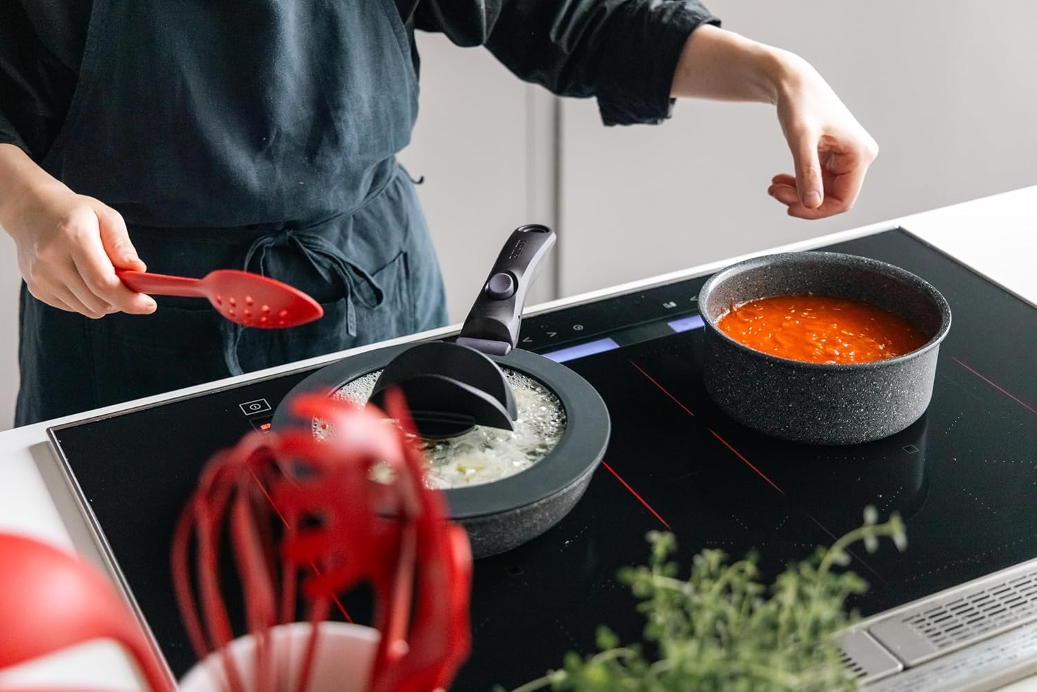 Ballarini Z1034-593 Vinci 5 Piece Frying Pan & Pot Set, Made in Italy, Removable Handle, Induction Compatible, Ceramic Coating, PFA-F-FREE