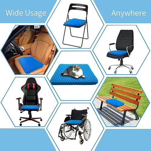 Miniatura 7 de Cojín de asiento de gel de 2.4 pulgadas de grosor para silla de escritorio de oficina, silla de ruedas, asiento largo sentado, ciática, coxis,