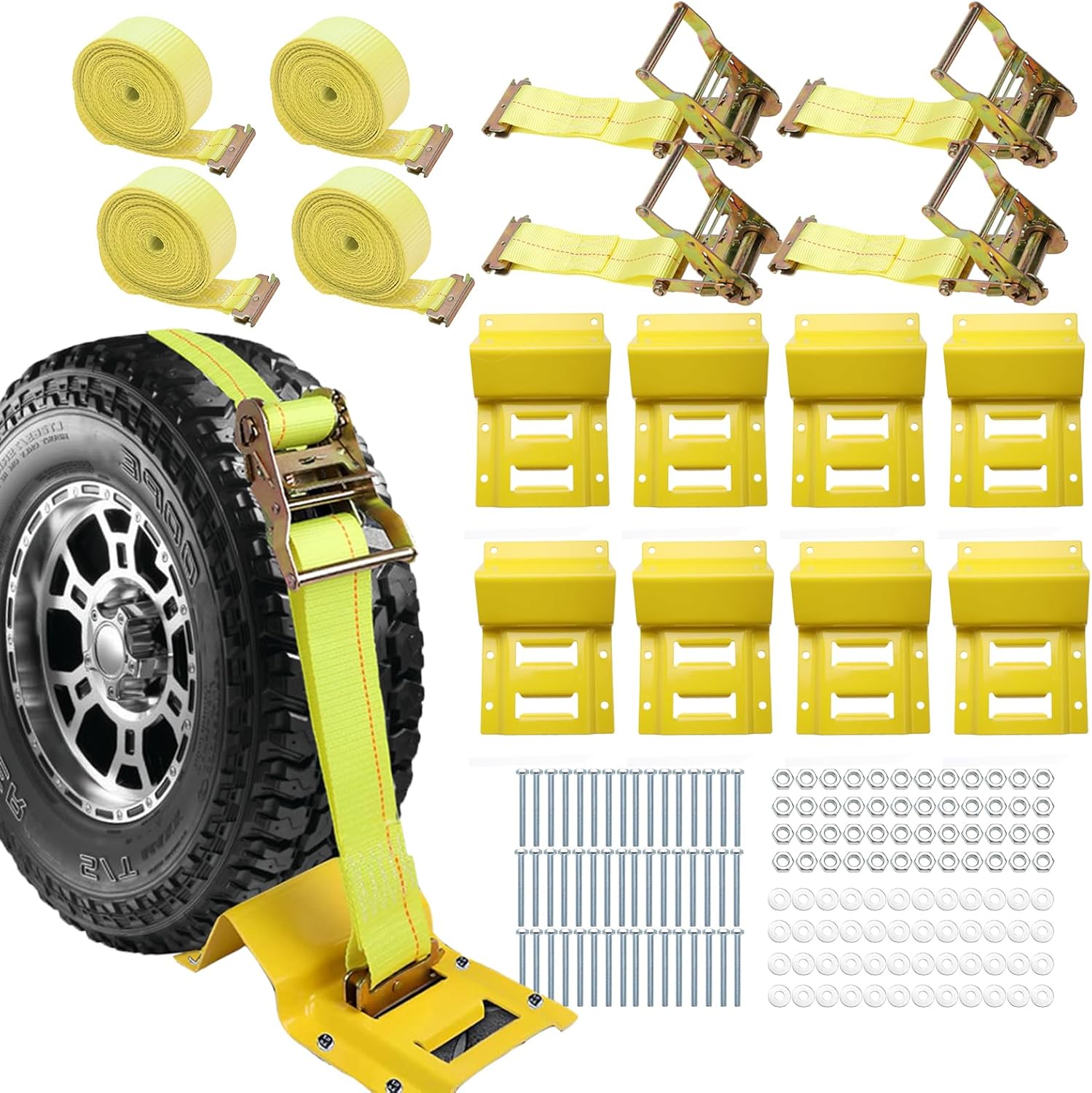 Allucky Wheel Chock Tie Down Kit 1500LBS for Trailer & Pickup Trucks ATV, RZR, Lawn Mower, UTV