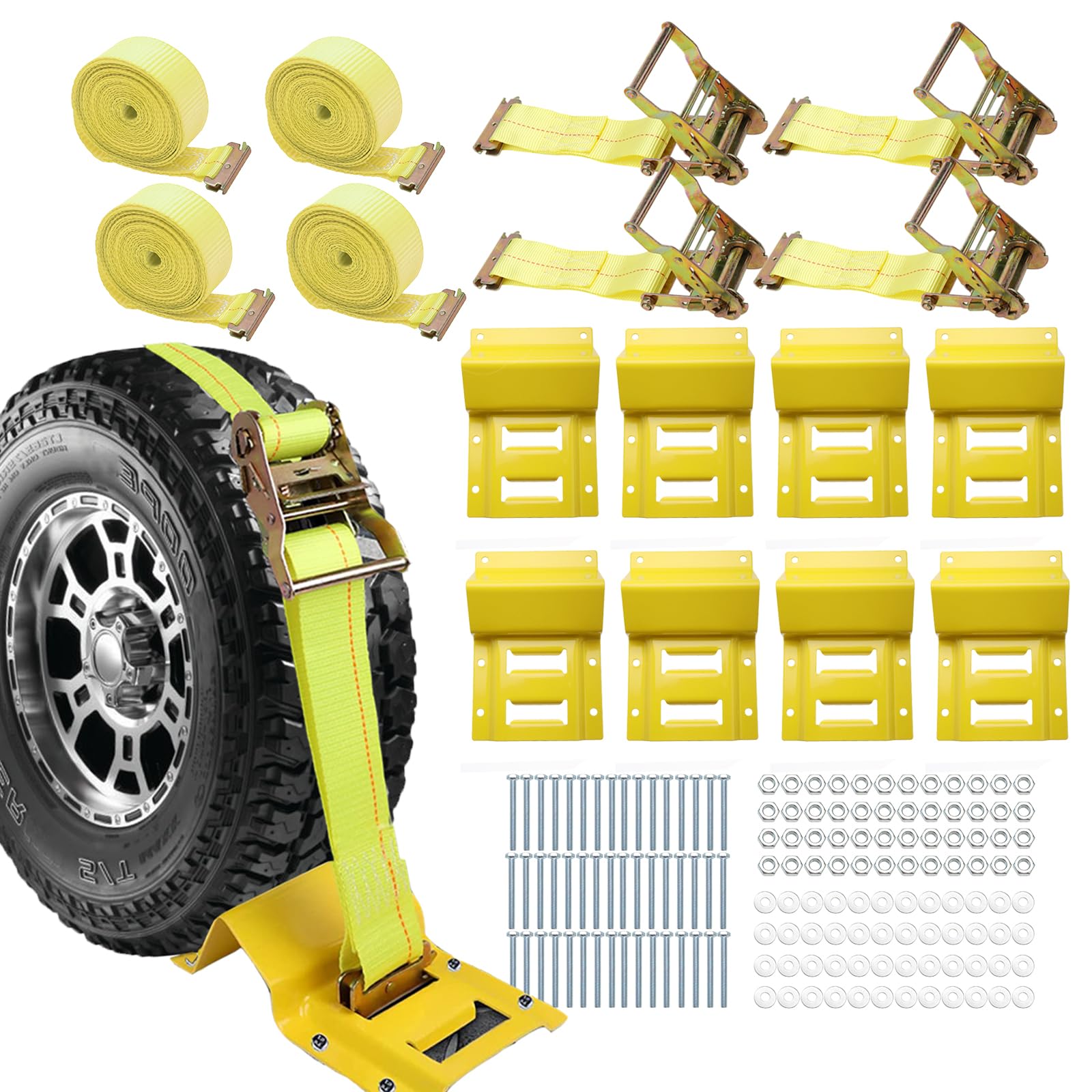 Allucky Wheel Chock Tie Down Kit 1500LBS for Trailer & Pickup