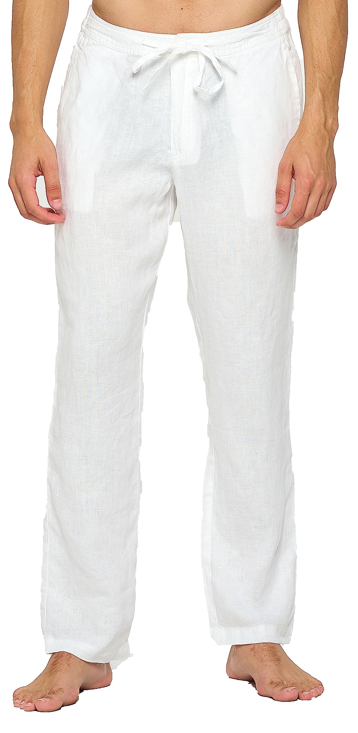 MariyaabMen's Casual 100% Linen Pants with Drawstring and Elastic Waist