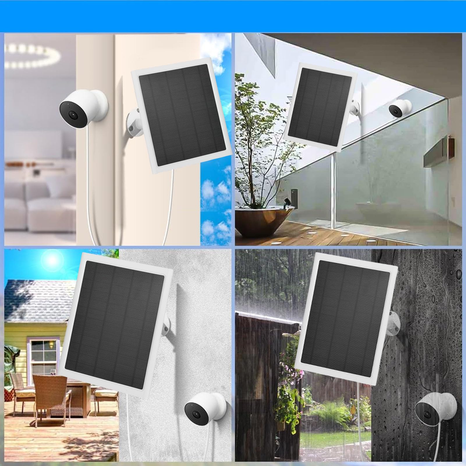 VBESTLIFE Pannello Solare da 15 W, Caricabatterie da Pannello Solare per Nest Cam per Esterni o Interni, Batteria, Resistente All'acqua IP66, Made for Nest (1PC)
