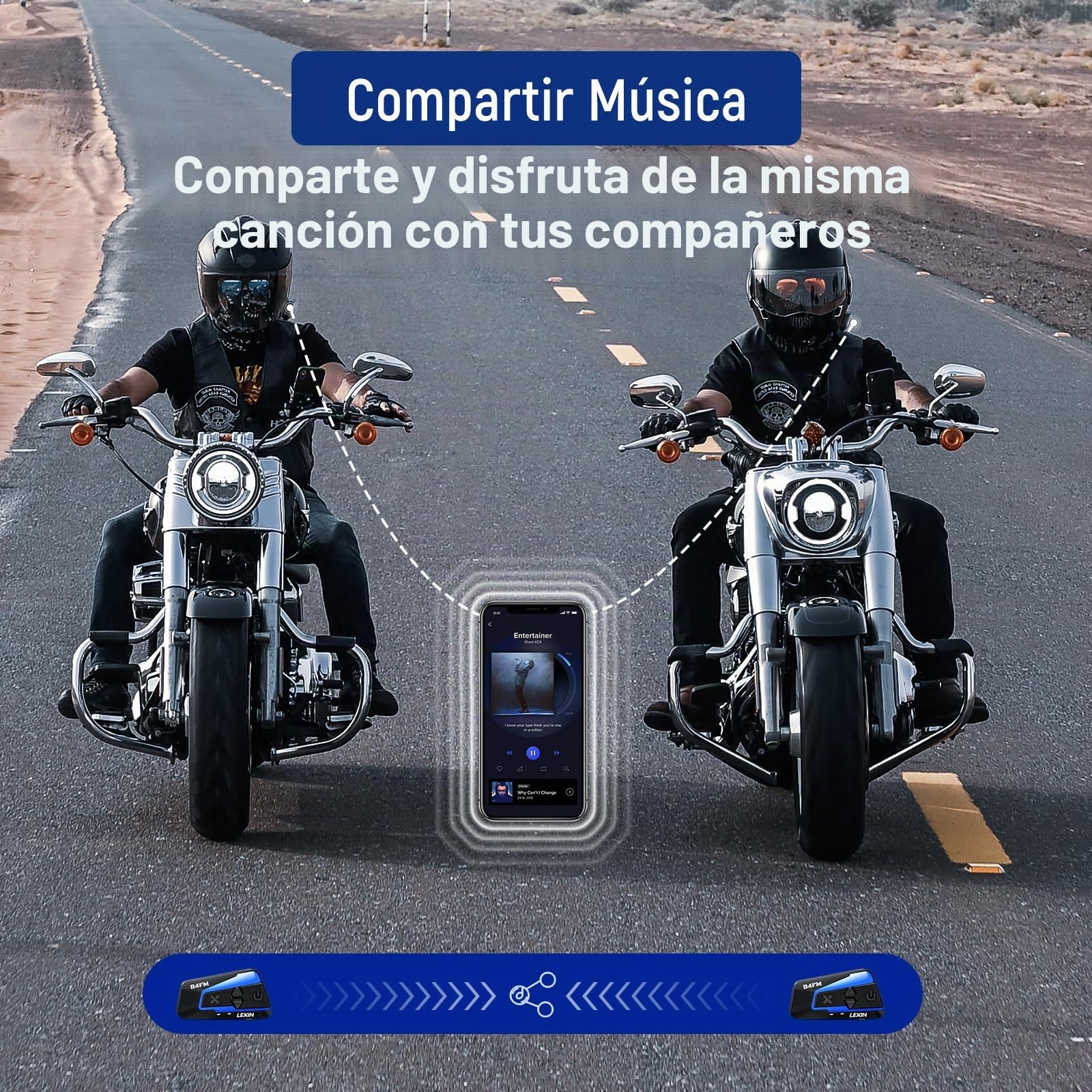 LEXIN B4FM Intercomunicador Casco Moto Bluetooth, Manos Libres 1-10 Motoristas, Sistema Comunicación con Compartir Música, Auriculares para Motocicleta