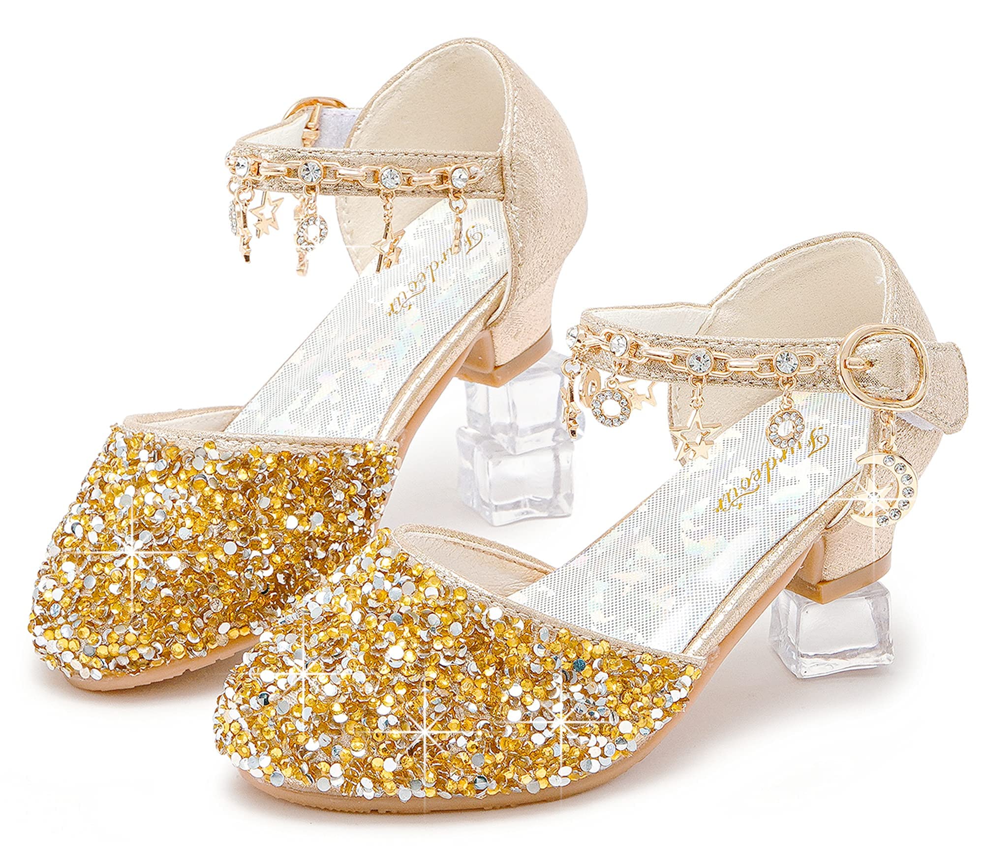 FurdeourGirls Sandals Glittler Bow Dress Shoes Princess Crystal High Heels Party Wedding Flower Girls Shoes for Kid Toddler