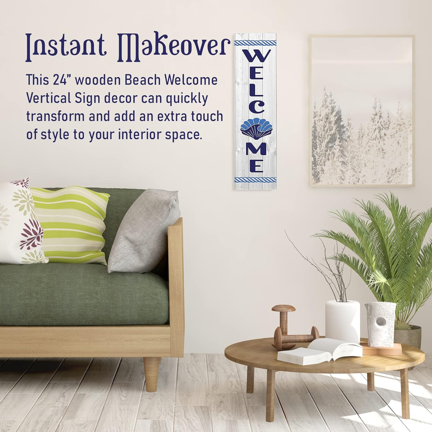 Beach Welcome Sign For Front Door, 2ft Wooden Porch Decor, Durable Pine Welcome Signs For Front Porch, Indoor Hanging Door Signs for Home, Handmade Vertical Wall Decor, Decorative & Cozy House Sign