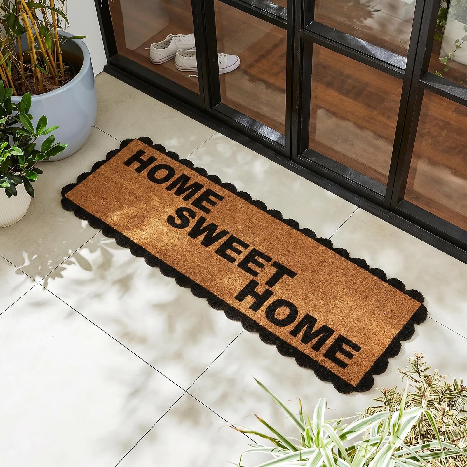 OHS Extra Long Coir Door Mats Hallway Runner, Natural/Black 40 x 120cm
