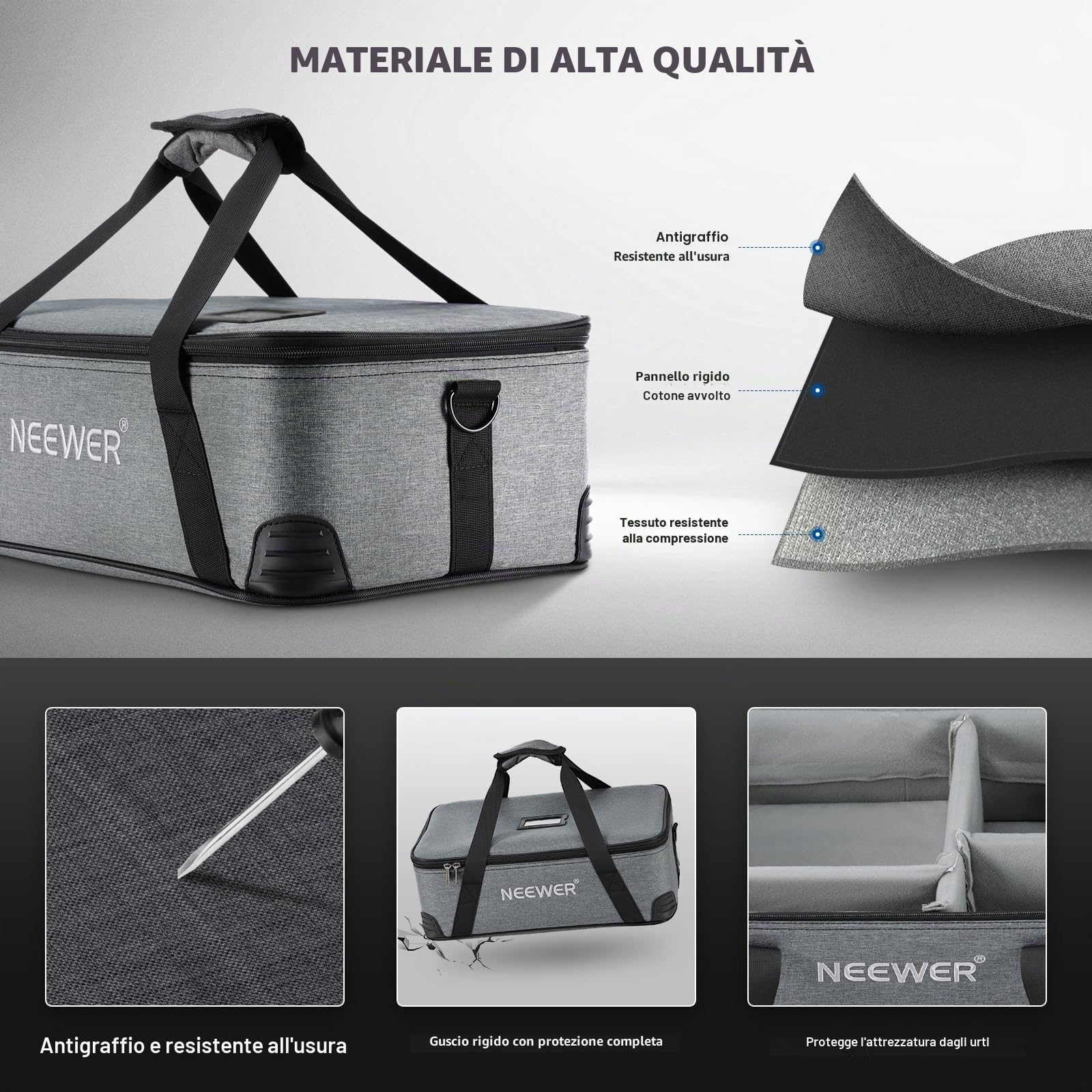 NEEWER Borsa Trasporto con Imbottitura Schiuma Mobile per Studio Light Q300 Vision 4 ML300 CB60B RGB CB60 MS60B MS60C MS150B, Borsa da Viaggio in Tessuto Oxford Resistente con Tracolla e Manico, PB5
