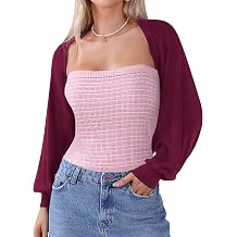 Totatuit Womens Y2K Bolero Shrugs Long Batwing Sleeve Knit Cropped Cardigan Drop Shoulder Cardigan with Back Slit