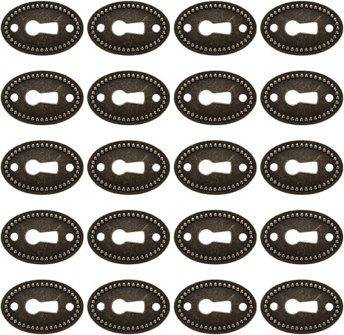 Baluue 20 fundas de latón ovaladas de metal para ojo de cerradura, 1.4 pulgadas de largo x 1 pulgada de ancho, protector de ojo de cerradura retro