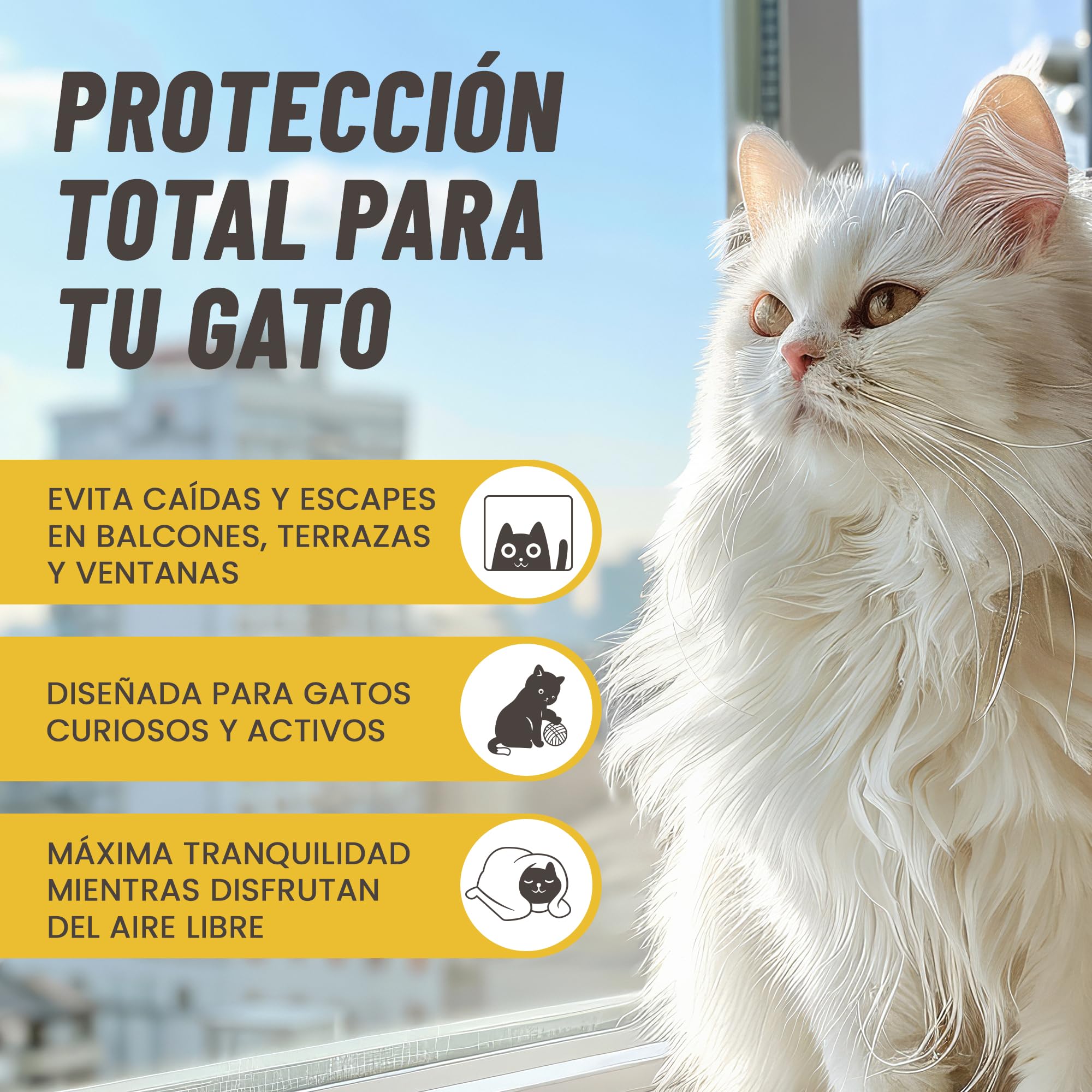 JARAMI - Red para Gatos terraza con Accesorios Incluidos - Red para Gatos Reforzada 8x3m - Malla Resistente y Duradera para Balcón, Terraza y Ventana - Malla Protectora Balcon.