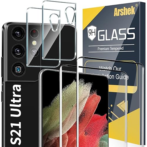 [2+2 Pack] Screen Protector for Samsung Galaxy S21 Ultra 5G, 9H Tempered Glass, Ultrasonic Fingerprint Compatible,3D Curved, HD Clear, Bubble-Free for Galaxy S21 Ultra Glass Screen Protector