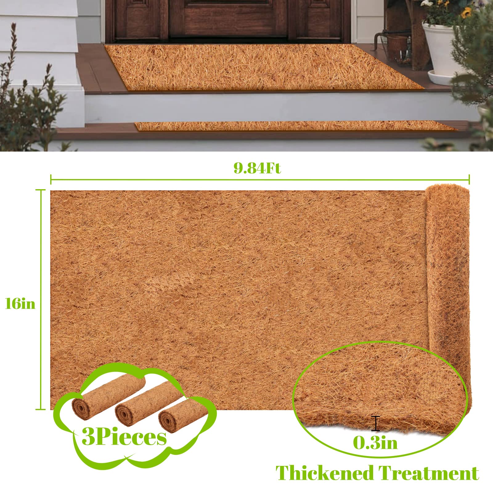 Riare 2 Pack NoSlip Ice and Snow Carpet Mats Natural Coconut Fiber