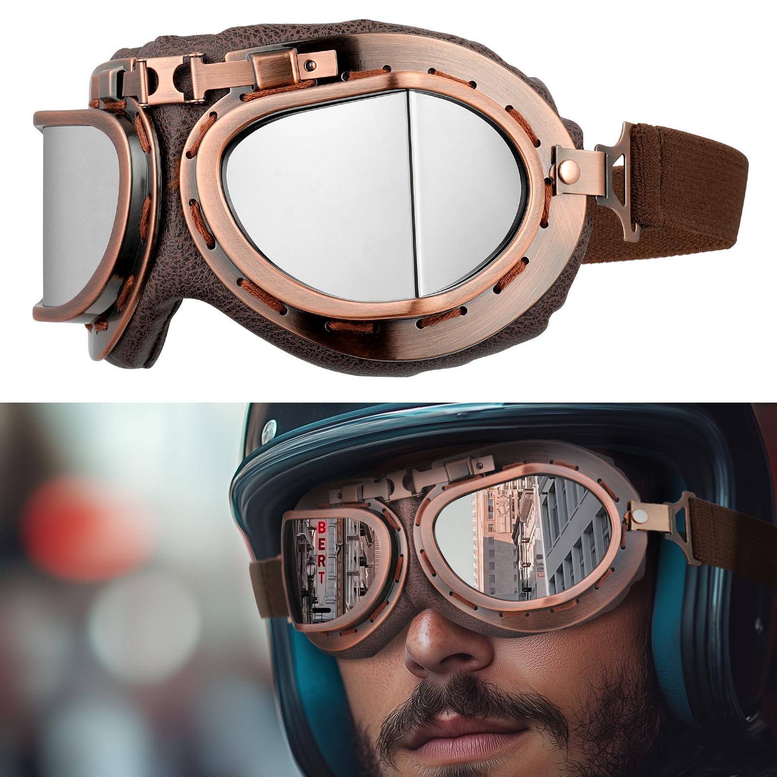 DREAMIZER Lunette Moto Vintage Style Punk Coupe-vent Aviateur Pilote ATV Motocross Lunettes Anti-poussière
