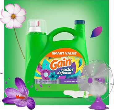 Gain + Odor Defense Liquid Laundry Detergent, Super Fresh Blast Scent, 107 Loads, HE Compatible Washing Soap (Packaging May Vary)