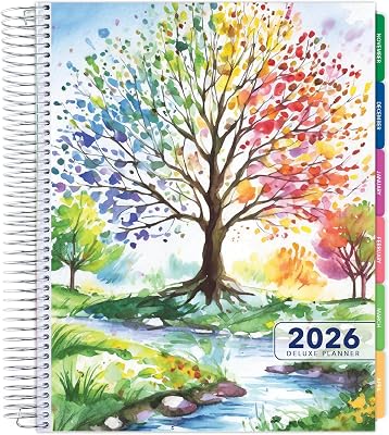 DELUXE 2026 Planner, 8.5"x11": 14 Months (November 2025 - December 2026), Includes Page Tabs, Bookmark, Planning Stickers, Pocket Folder Daily Weekly Monthly Planner Yearly Agenda (Tree Season)