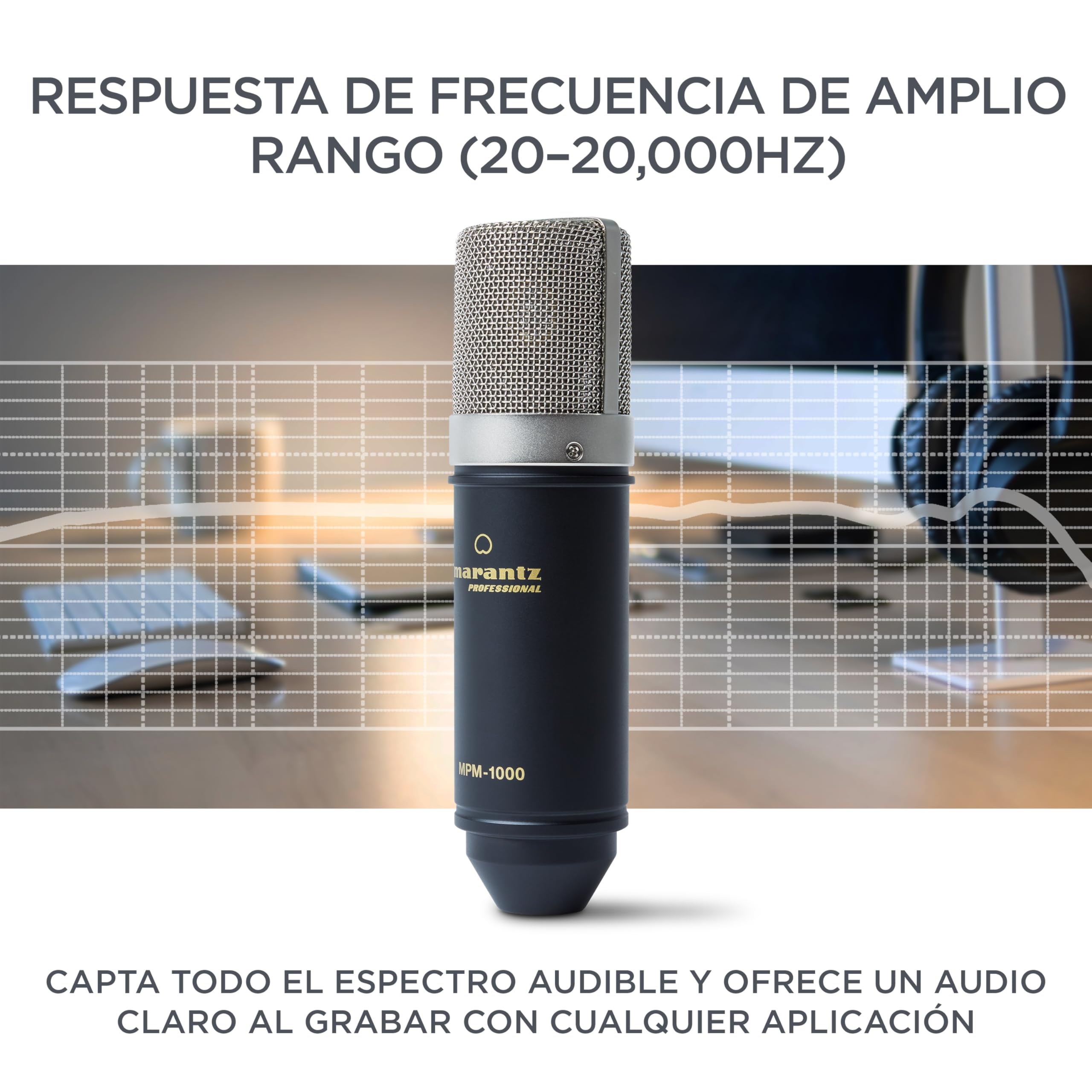 Marantz Professional MPM-1000 - Мicrófono de Condensador con Soporte de Escritorio y Cable XLR, para grabaciones de Estudio, Podcast, Streaming y más