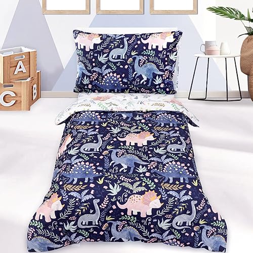 Miniatura 10 de Pea Pod Juego de ropa de cama de 4 piezas para niños pequeños, juego de edredón azul de primera calidad para cuna, incluye sábana encimera, sábana