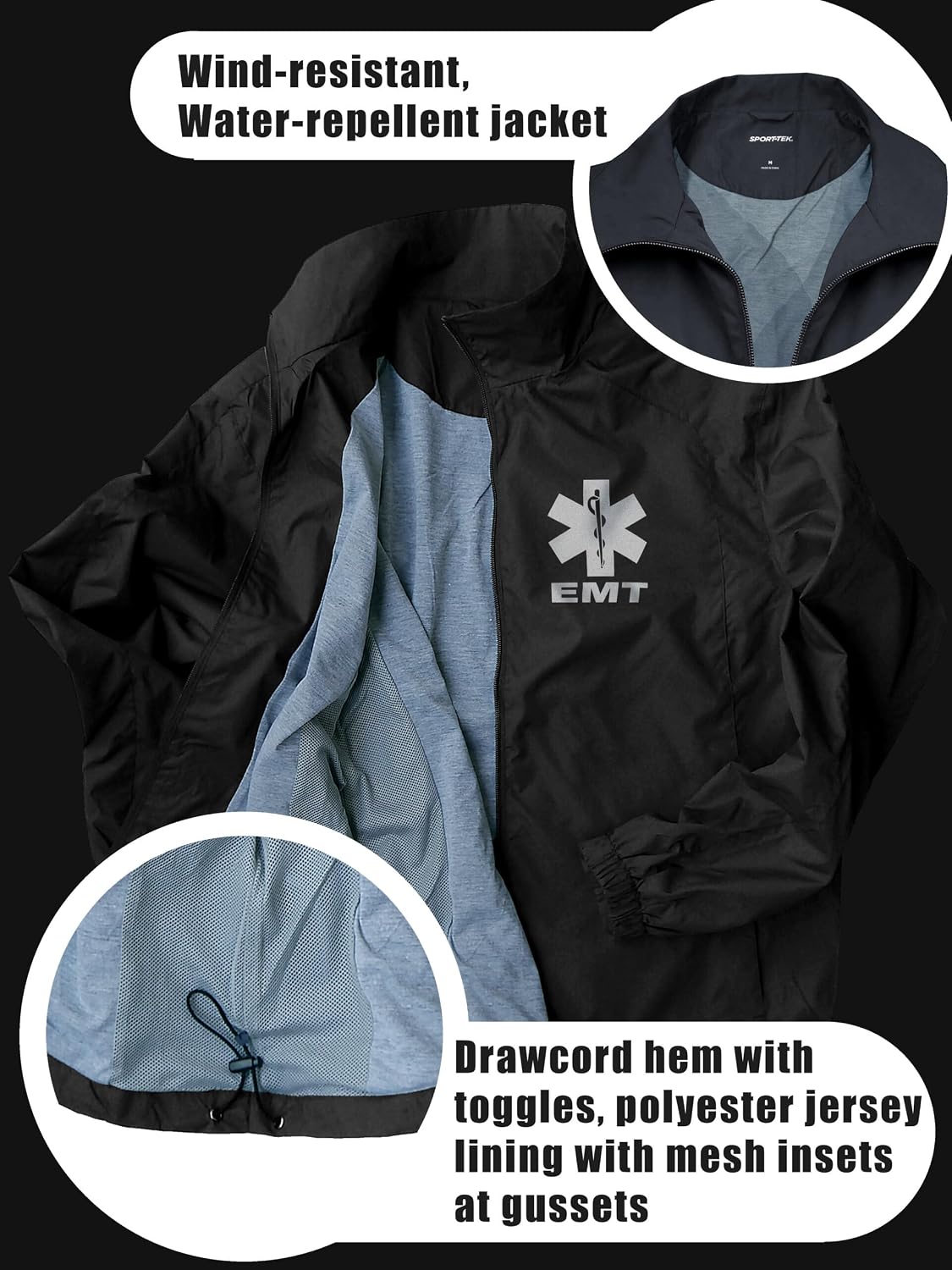 Smart People Clothing EMT Zipped up Windbreaker with Reflective Decorations Front and Back