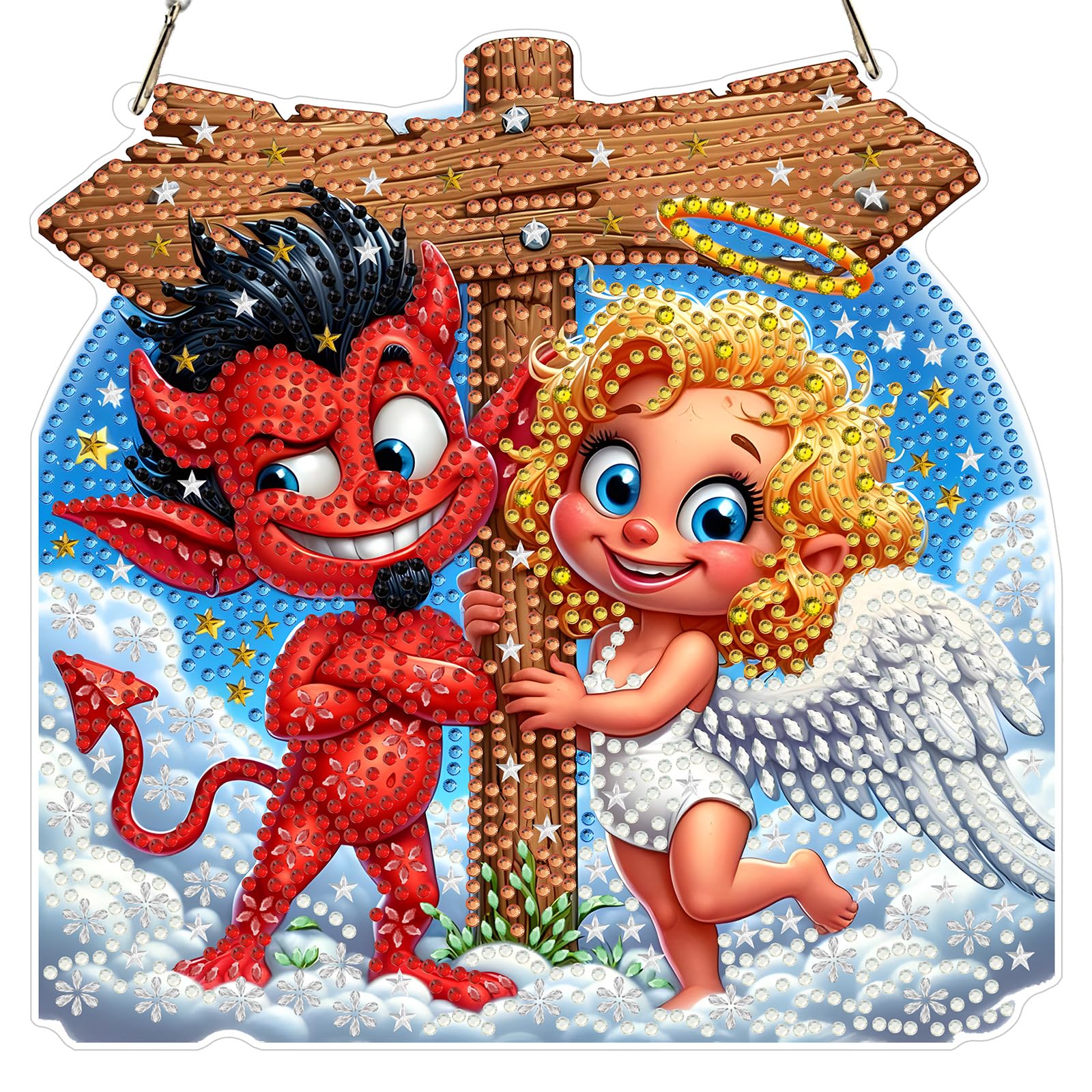 MEIYUDA Hanging 5D DIY Diamond Art Kits Adults Angel and Demon, Diamond Painting Kit for Beginners Kids Suncatcher, Arts and Craft Kits for Adults Kids Home Wall Decor