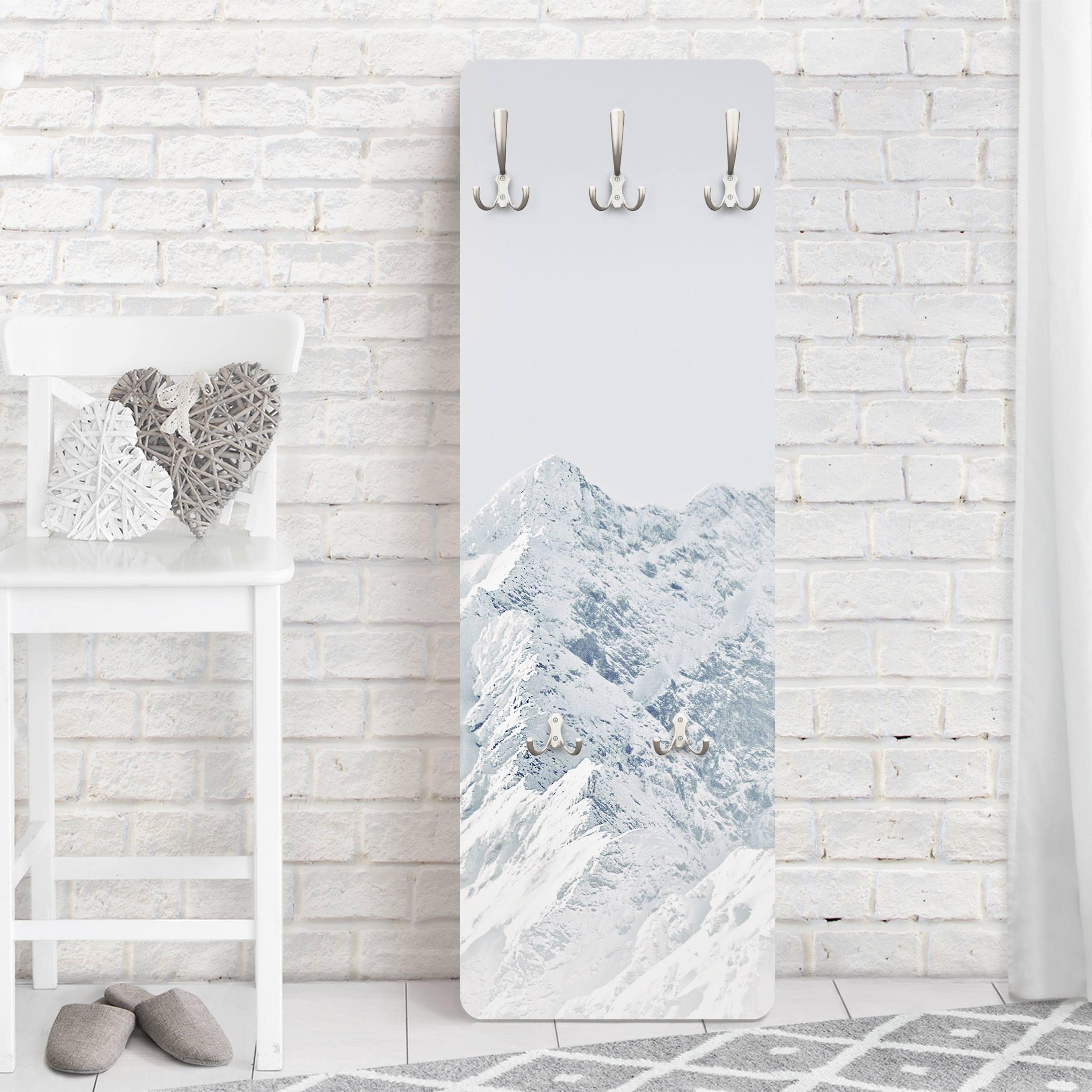 Wandgarderobe inkl. 5 Haken Natur Landschaft platzsparendes Design - Made in Germany - Berg Modern Flurgarderobe weiss schmal Garderobenpaneel 3035