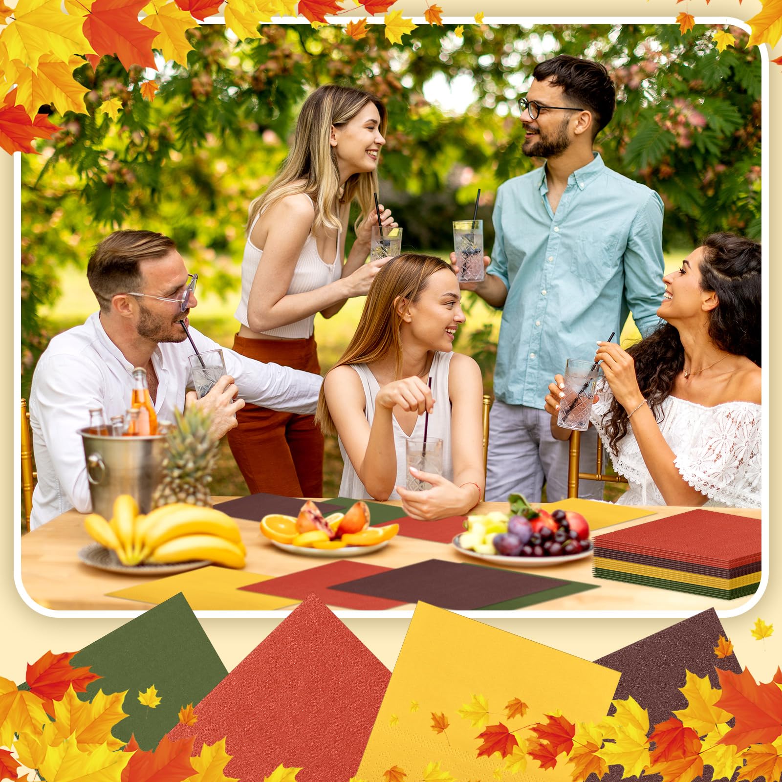 120 servilletas de papel de Acción de Gracias y otoño, servilletas de color naranja y amarillo, desechables para cosecha de otoño, suministros de fiesta, servilletas de cena de Navidad