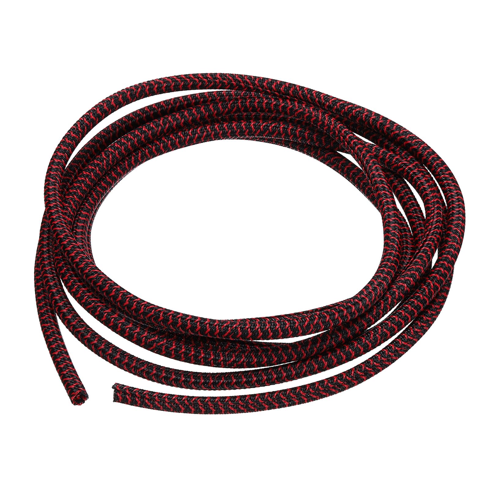 sourcing map Split Sleeve Wire Loom 1/8" 10Ft Black/Red Self Wrapping Braided Sleeve UL94-V2 Fireproof PET Sleeving for Automotive, Home Cable Management