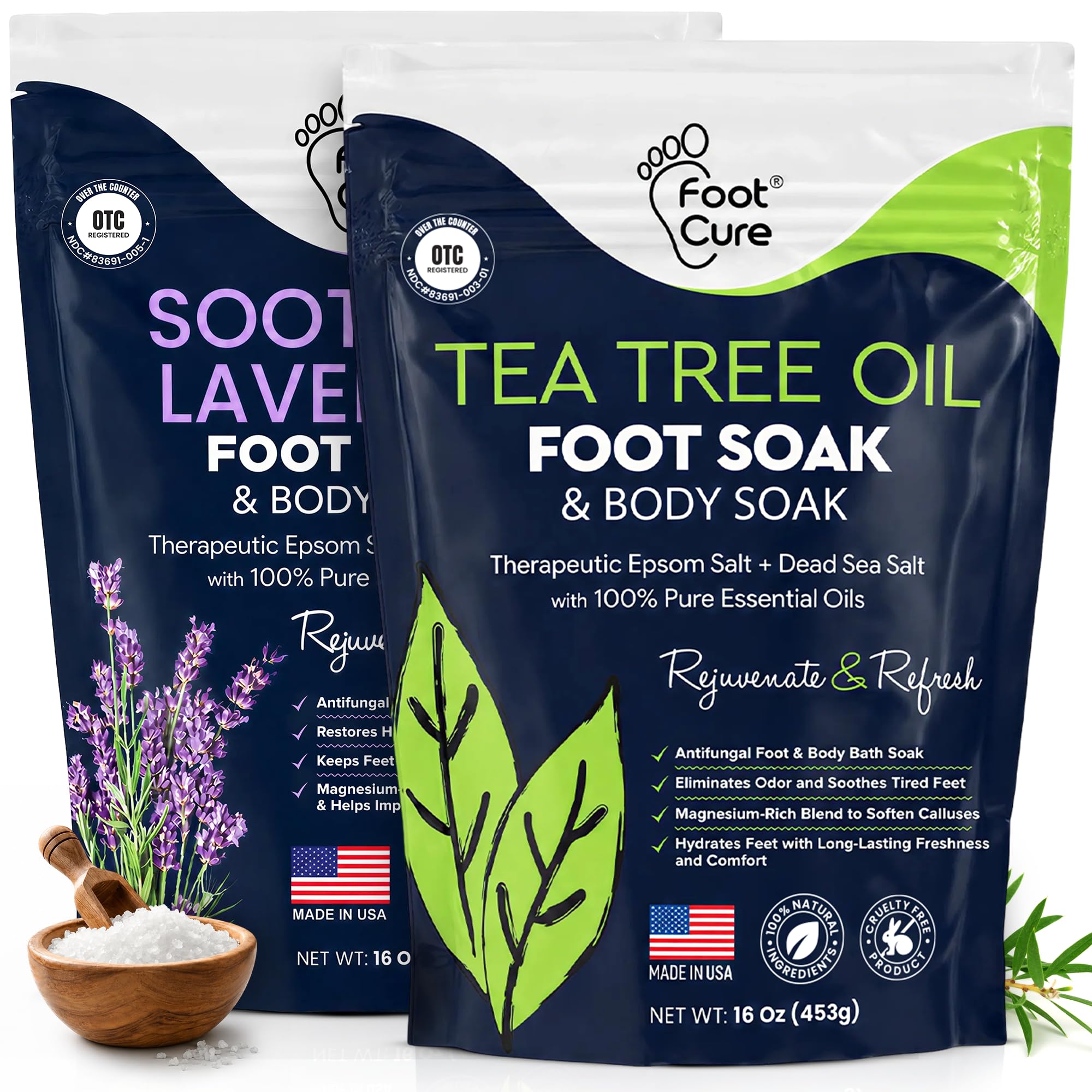 Tea Tree &amp; Soothing Lavender Epsom Salt Foot Soak Combo Promotes Calmness