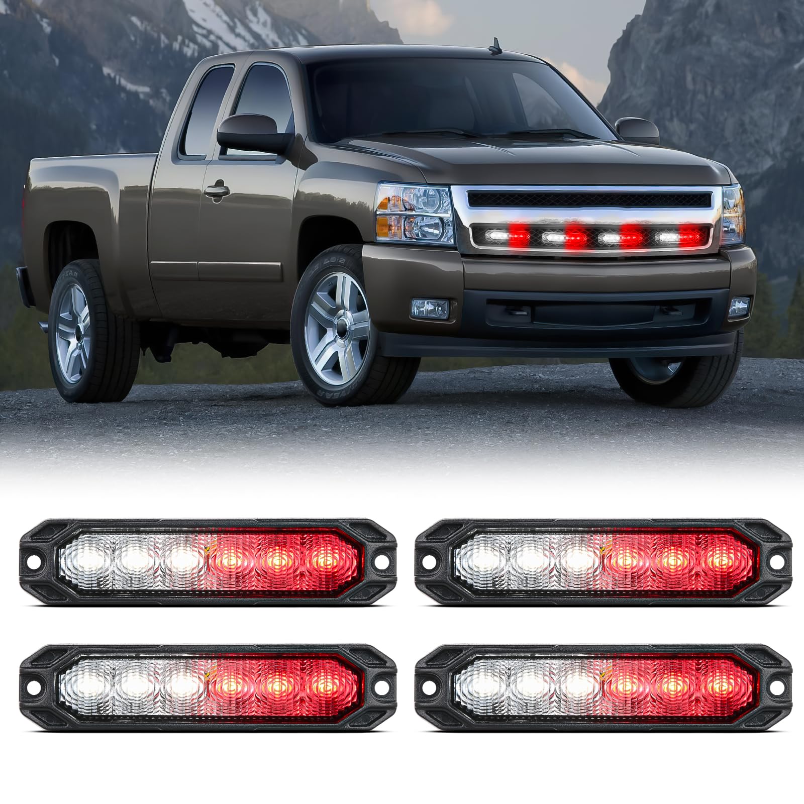 Nilight 6LED Red White Emergency Strobe Lights Sync Feature Surface Mount