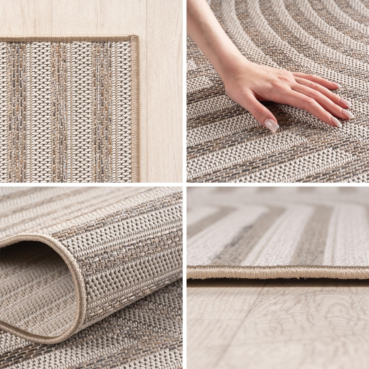 HomebyHome Alfombra Exterior Beige 200x290 cm Resistente a la Intemperie UV Fácil de Limpiar Diseño Escandinavo Boho para Cocina Balcón Terraza Jardín