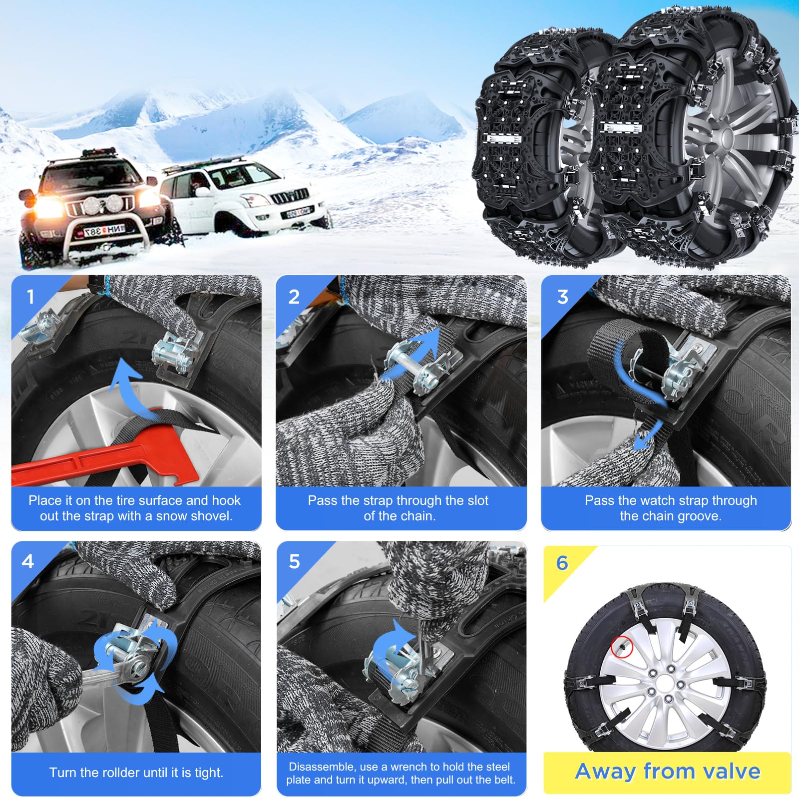 Catene da Neve Universali 6 Pezzi per Pneumatici 165-285 mm per PKW SUV LKW MPV ATV Installazione Rapida