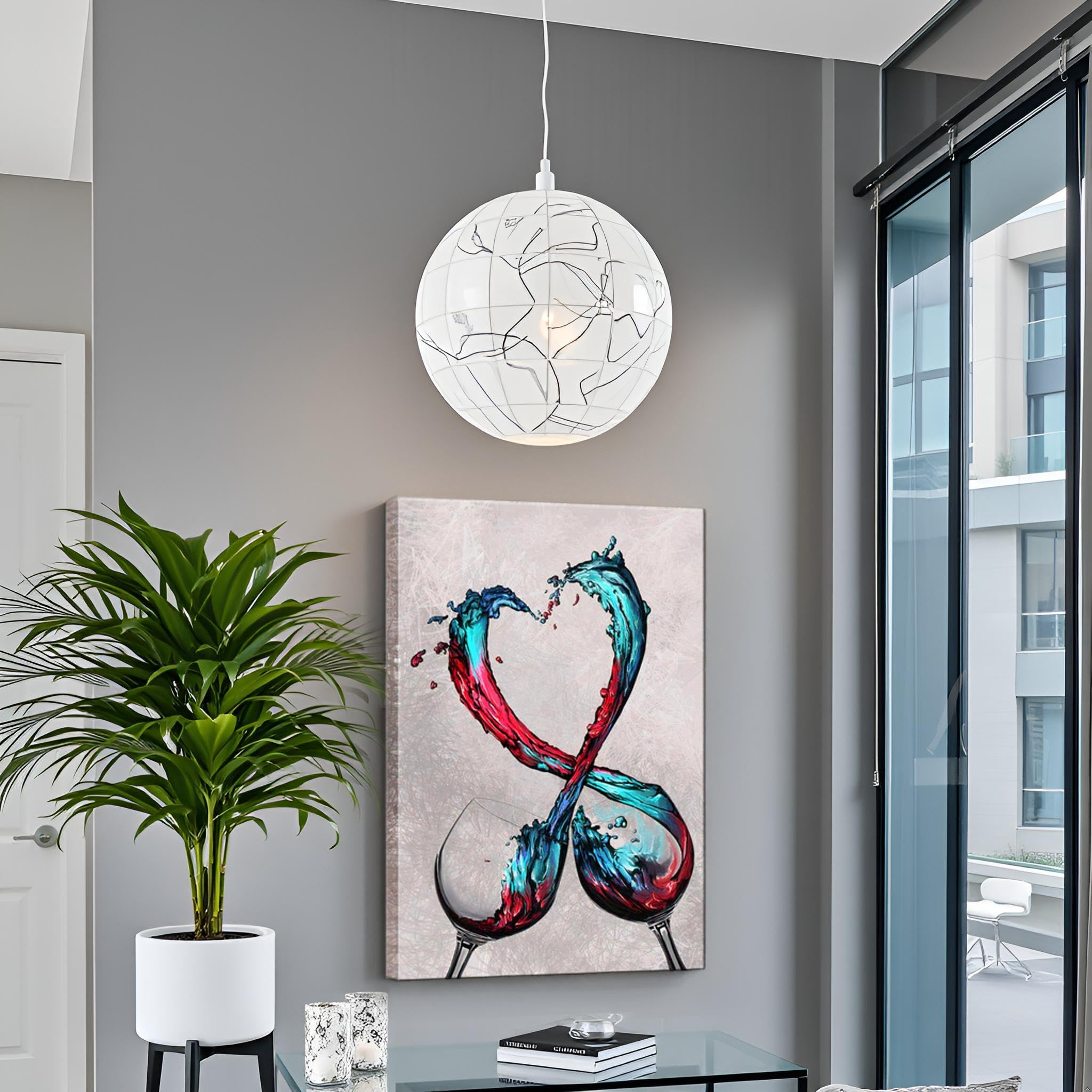 Sechars Wein-Gemälde An Leinwand – Modernes Wandbild In Türkis & Rot, 61x91,4 Cm, Fertig Zum Aufhängen Für Küche, Esszimmer Oder Bar