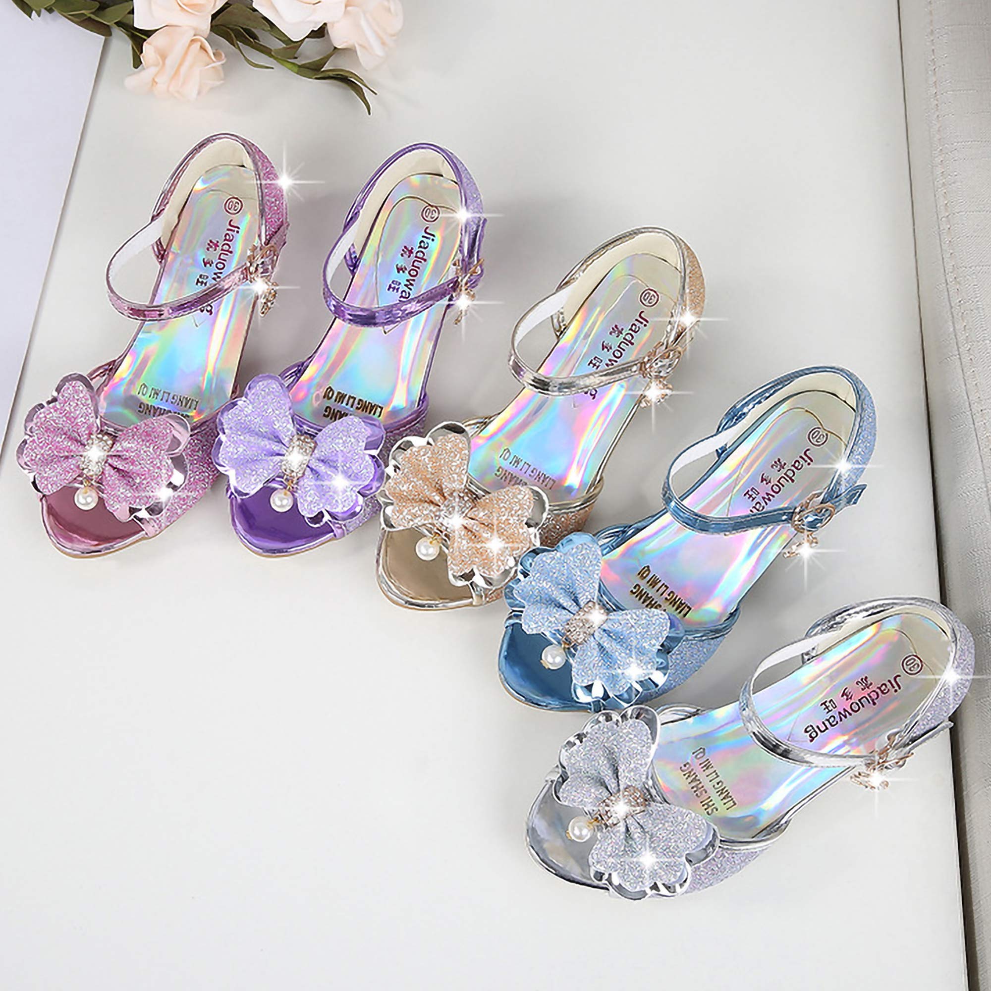 Bambine e Ragazze Scarpe col Tacco Antiscivolo Scarpe da Principessa Carnevale Sandali Costumi Natale Regalo Matrimonio Compleanno Aperte sulla Punta