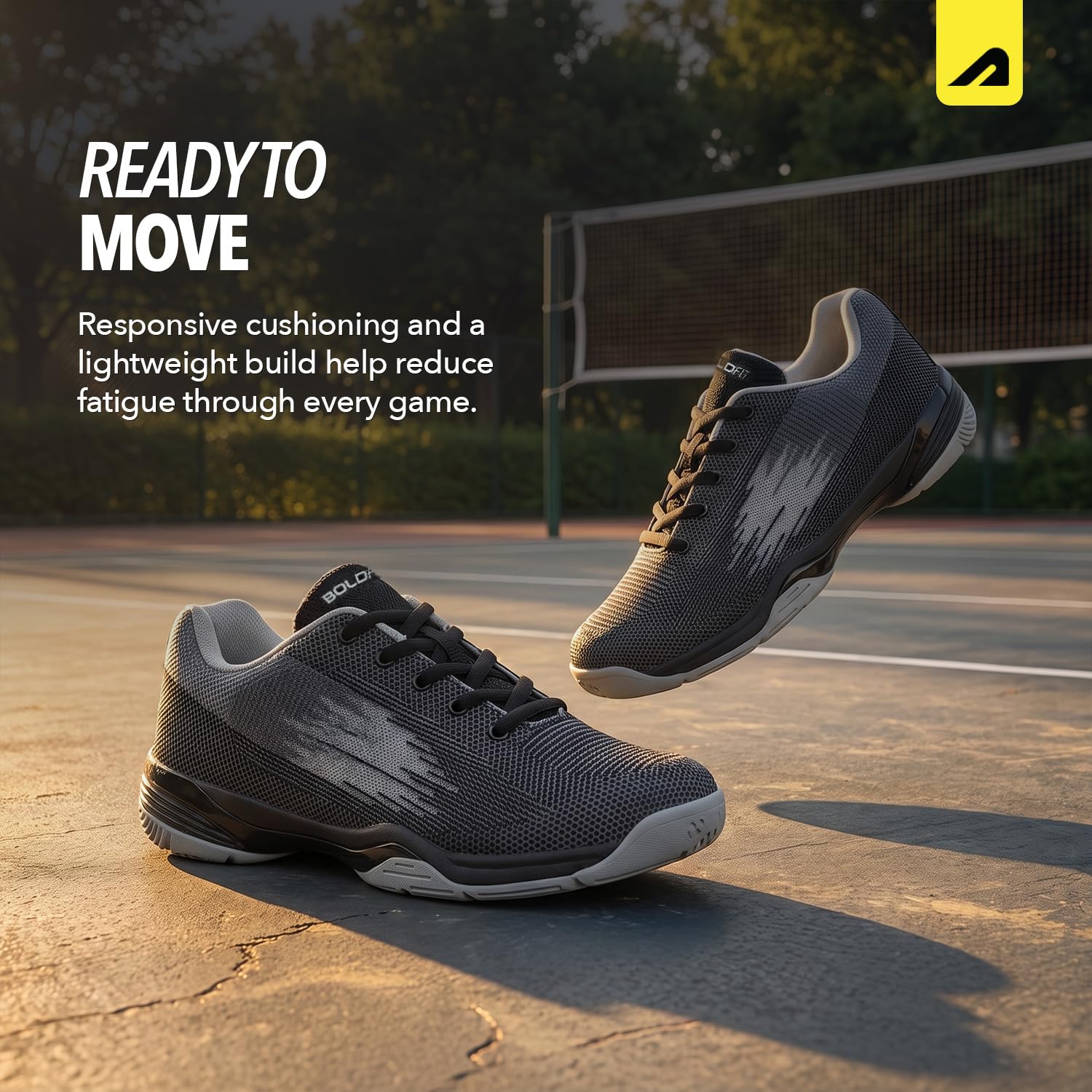 Boldfit Badminton Shoes for Man Lightweight Non Marking Shoes for Badminton Breathable Anti Skid Shoe for Man Shuttle Non Marking Indoor Shoes for Pickleball, Tennis, Padel Black 2
