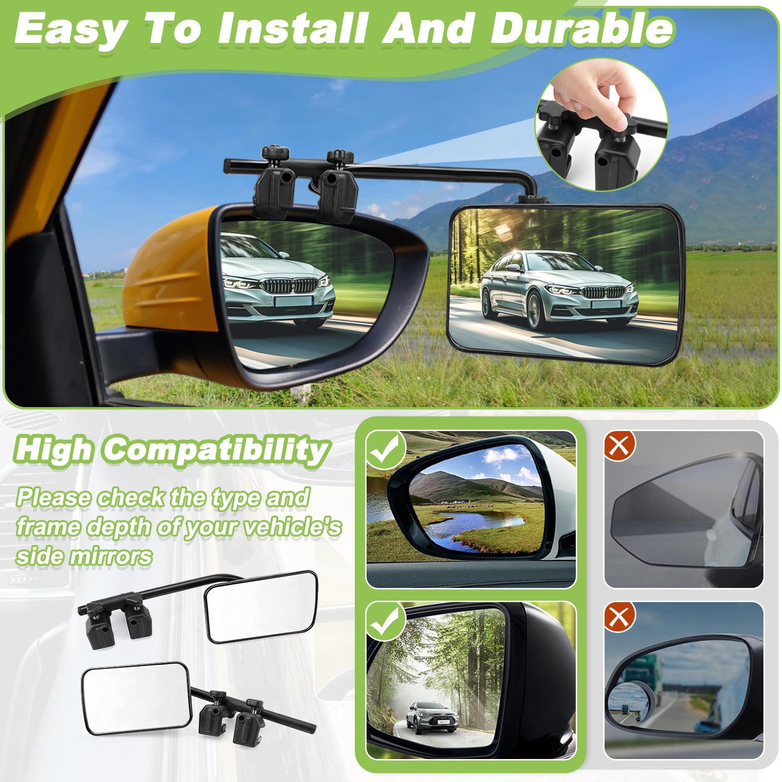 2 Piezas Espejos Retrovisores Caravana, Espejo Exteriores Remolque Ajustable Universal, Espejo Extensión Coche, Espejos Camión para Retrovisor, Caravanas, RV, Vehículos, Autocaravanas, Tractor