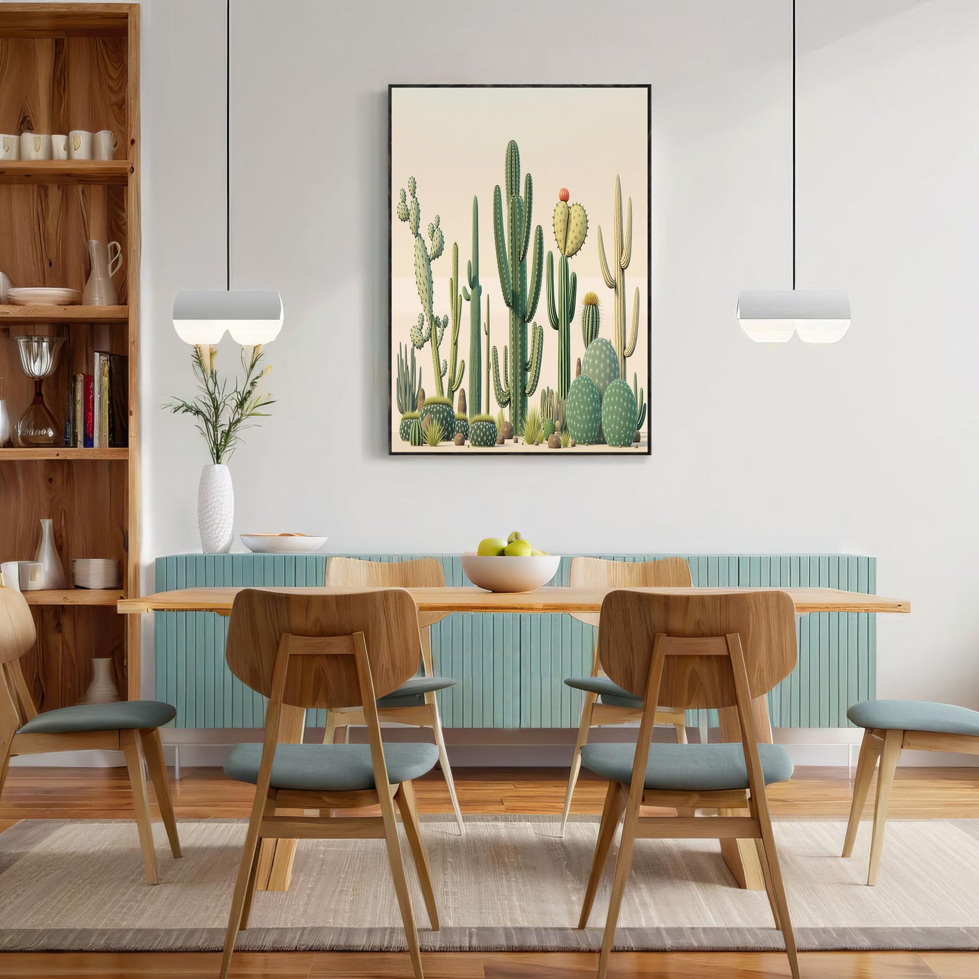 CDXNORA Impression sur Toile Plantes Illustrations, Vert Tableau Murale, Désert Cactus Photo sur Toile Tableau Decoration Murale, Pour Salon Couloir Salle de Bains WC, 60x80 cm