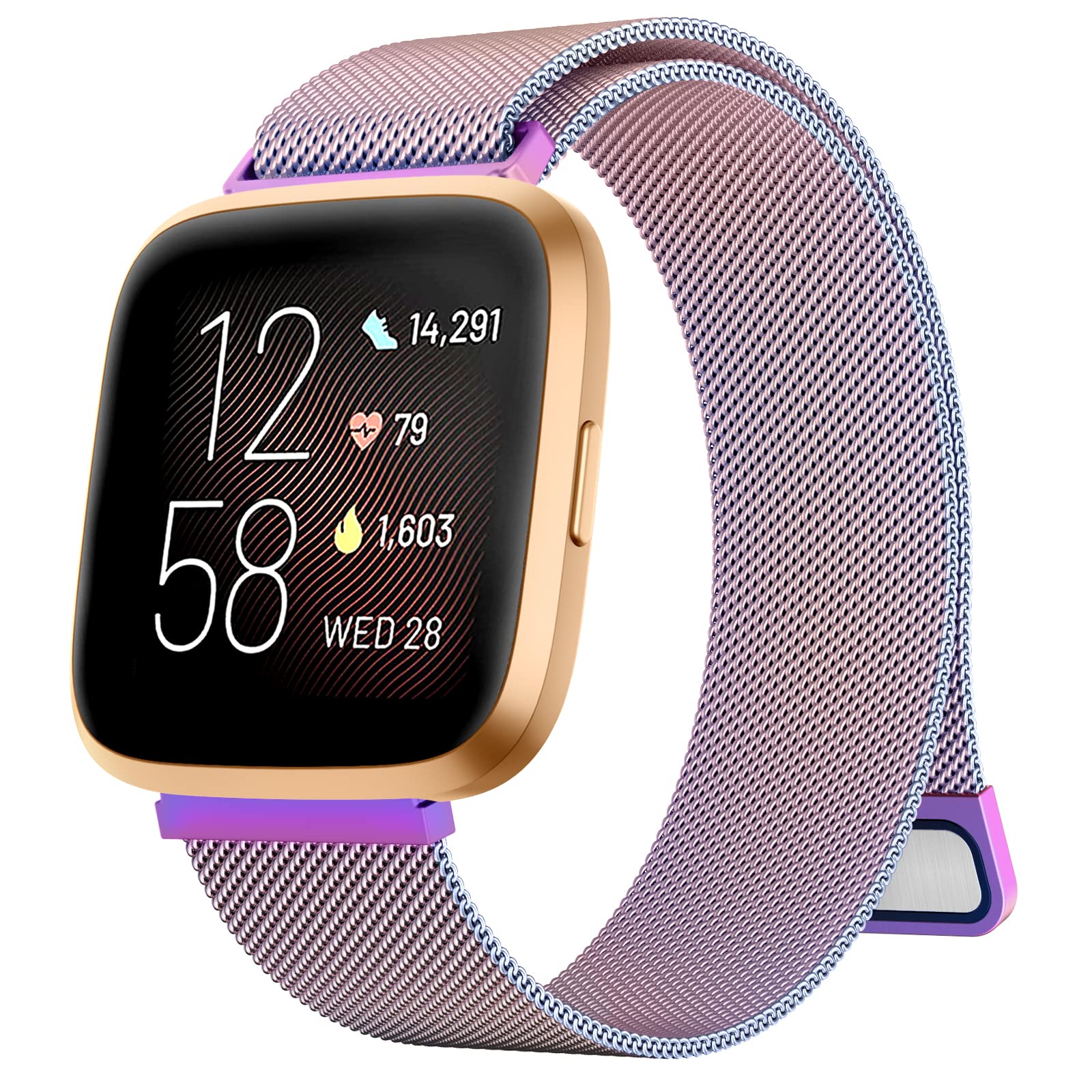 Metal Bands for Fitbit Versa 2 / Fitbit Versa/Fitbit Versa Lite for Women Men, Stainless Steel Mesh Breathable Wristband Strap with Adjustable Magnet Lock