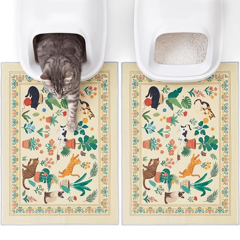 Tapete para Caixa de Areia de Gatos Bienbee Lavável à Máquina, Base Impermeável e Antiderrapante, Beige Green, 2 unidades