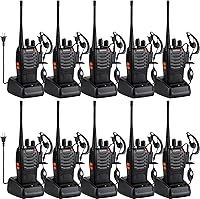 Baofeng 888S Walkie Talkies 10-Pack: 3-Mile Long Range, Rechargeable 1500mAh Battery, 16 Channels with Earpieces for Teams