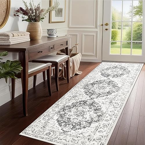 Miniatura 9 de Pauwer Alfombra de pasillo floral vintage, antideslizante, no desprende pelusa, suave, lavable a máquina, alfombra de piso de pelo bajo para