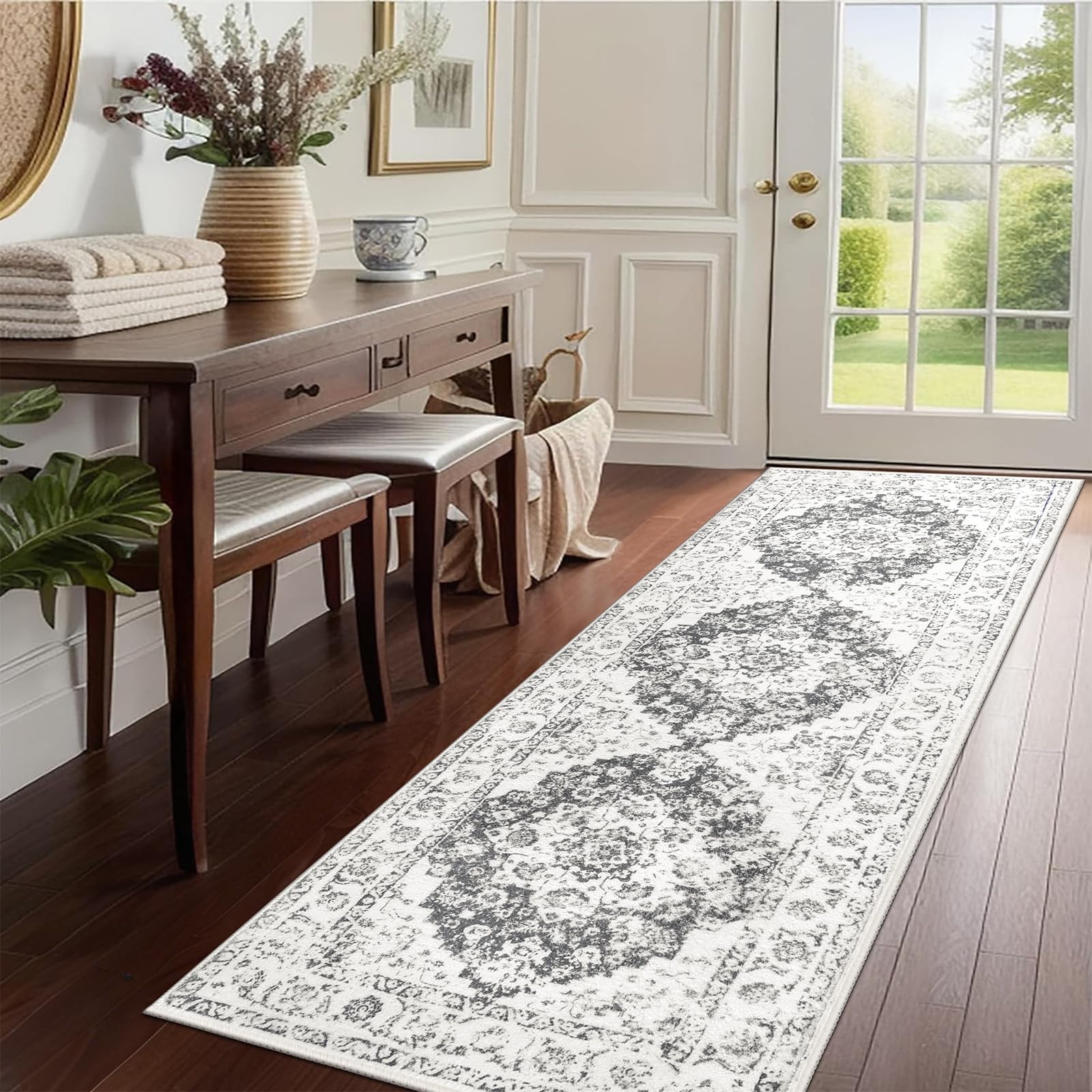 Pauwer Hallway Runner 2x6 Farmhouse Boho Vintage Distressed Area Rug Washable Kitchen Shag Fluffy Non Slip Carpet for Bathroom Laundry Room Entryway,
