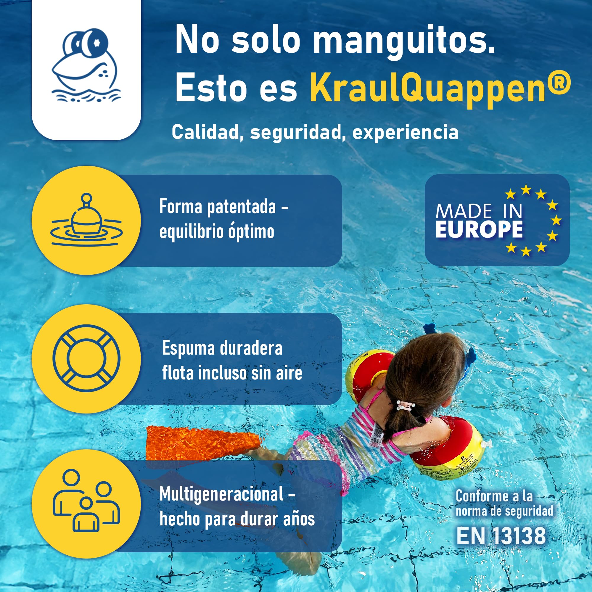 Cherek’s KraulQuappen Manguitos de natación para niños avanzados - Ayuda de flotación compacta hasta 30 kg - Manguitos para Aprender a Nadar Amarillo-Rojo